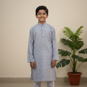 Sky Grey Printed Kurta Pajama Set